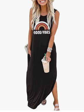 Black Sleeveless Dress - worn once - *same as model- different color ‘rainbow’*